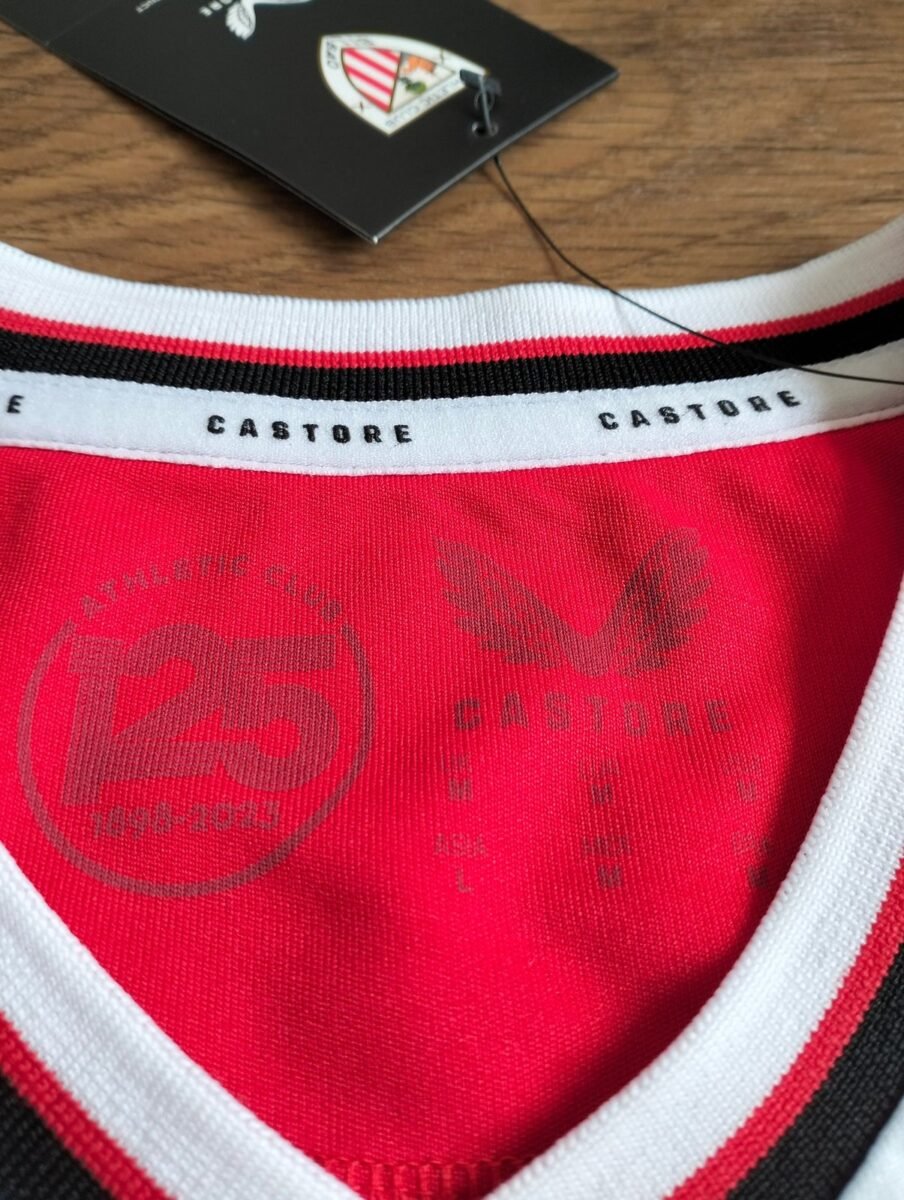 Athletic Bilbao 2023/24 Castore home shirt, close-up of details and tags 1